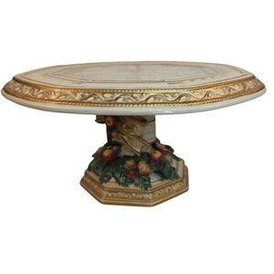 Vintage Fitz Floyd Snowy Woods Cake Stand Christmas Pedestal Ceramic Plate Holid